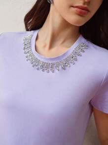 MOTF PREMIUM CAMISETA QUADRADA COM DETALHES EM STRASS - Roxo - Visão 2