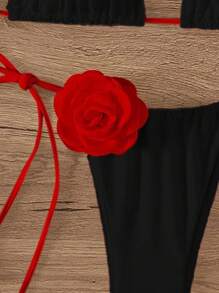 Swim Vcay Bộ đồ bơi bikini gợi cảm có dây buộc và họa tiết hoa 2 món cho nữ, đi biển mùa hè - màu đen - Xem 4