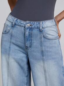 Athîral 女式直筒宽松休闲百搭牛仔裤，带口袋 - 淺色水洗藍 - 查看 5