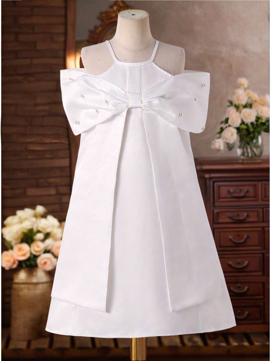 Tween Mädchen Riemchen Perlen Perlen weiß elegante Party tragen Luxus Prinzessin Kleid - Weiss - Übersicht 1