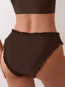 SHEIN Swim 女士简约时尚泳裤，适合夏季 - 咖啡棕 - 查看 2