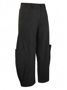 Manfinity Hypemode Men's Solid Color Large Pocket Wide Leg Loose Casual Pants Wide Leg Men Pants Pants For Men Baggy - Black - View 6
