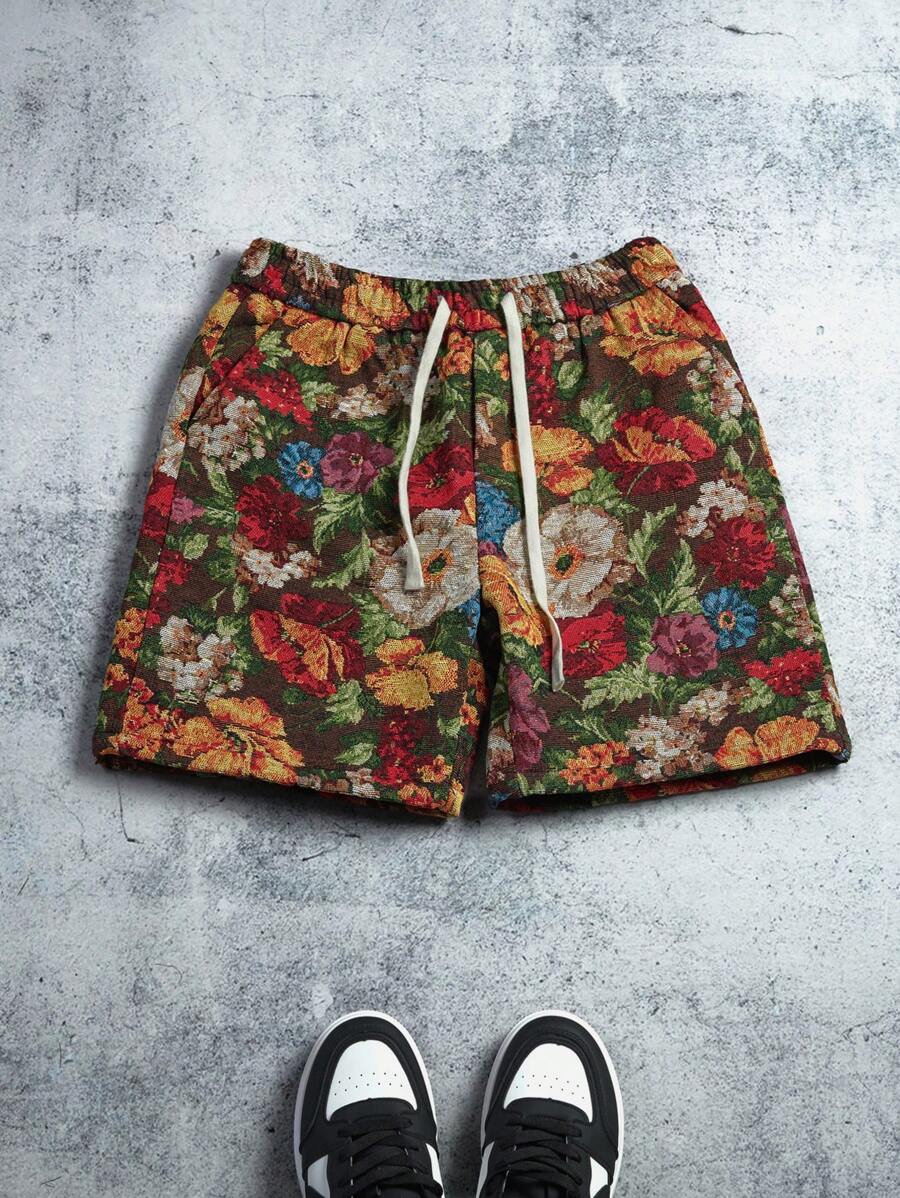 Manfinity Hypemode 花卉图案抽绳腰男士宽松休闲短裤