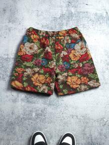 Manfinity Hypemode 花卉图案抽绳腰男士宽松休闲短裤