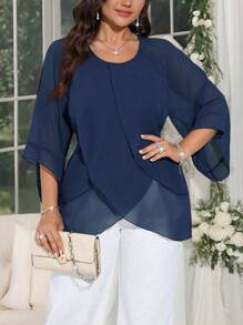 SHEIN Clasi Women's Fashion Minimalist Layered Patchwork Casual Shirt, Suitable For New Year, Valentine's Day, Thanksgiving, Christmas, Easter, National Day, Balls, New Year's Eve, Christmas Party, Christmas Decor, Christmas Pajamas, Spring Holiday