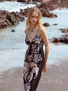 Lumivelle Women's Vacation Tropical Plants Print Elegant Unique Romper