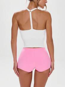 Musera Sport Halterneck Back Strap Fitted Top, Active, Workout, Gym, Padel, Tennis, Pickleball Gym - White - View 3