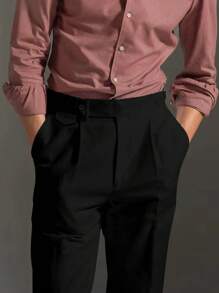 Calvornis Pantalón formal de unicolor y corte slim, de estilo moderno adecuado para el verano - Negro - Ver 4