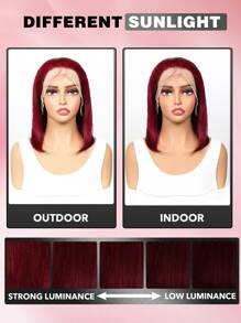 酒紅色透明蕾絲前人髮假髮 99j 紅色直 13x4 蕾絲前假髮女式短鮑伯假髮 - SBUG/99J - 查看 8