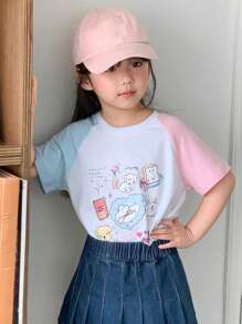 DAZY Camiseta de punto de manga corta con cuello redondo y estampado de animal, informal para niñas pequeñas y jóvenes, para el verano