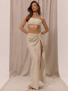 MUSERA Thin Strap Textured Crop Top Only Spring Vacation Holiday Elegant Beachwear Boho Romantic Linen Feel Elegant, - Mint Green - View 5