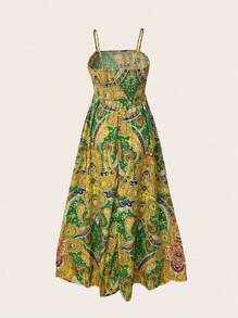 Breezaya 佩斯利印花细肩带连衣裙，度假休闲长款度假海滩装女士 - 綠色 - 查看 2