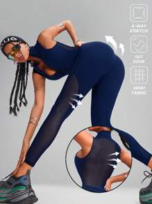 Innovista Mono deportivo sexy y transpirable con recortes de rejilla, mono de gimnasia de alta elasticidad y secado rápido, modelador que levanta el trasero, apto para yoga, esterilla, pilates, running, cardio, pesas, ciclismo, aire libre, senderismo, camping, voleibol, salir, baile, ropa deportiva, festival de música, fiesta, azul, verano, traje de baño, monos de entrenamiento para mujer, ropa de gimnasio para mujer, ropa deportiva para mujer curvilínea, regalo del Día de la Madre