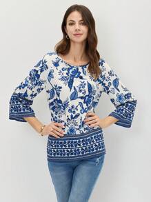 Miaspire Floral Print Raglan Sleeve Blouse
