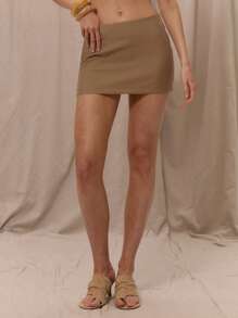 MUSERA Low Rise Tailored Mini Skirt Only Summer Vacation Holiday Elegant Beachwear Boho Romantic Ibiza Linen Feel Party - Chocolate Brown - View 2