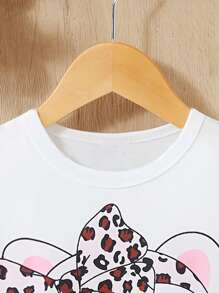 Baby Mädchen Sommer Lässig süß Kaninchen Muster Kurzarm Rundhals T-Shirt und Jeans Shorts Set - Weiss - Übersicht 5
