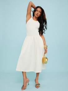 SHEIN Unity Off-White Summer Modest Vacation Holiday Women's Drop Waist Bodycon Fitted Dress,Square Neck Maxi Length Wedding Guest Bridal Party Brunch Outfits - Green - View 6