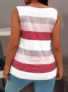 EMERY ROSE Plus Size Women Casual Contrast Stripe Tank Top - Multicolor - View 2