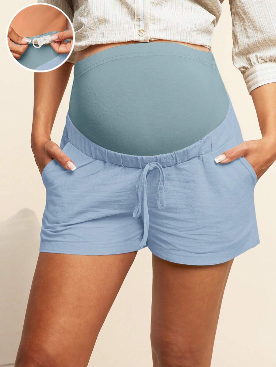 SHEIN 可调节腰部口袋休闲孕妇短裤，多功能