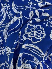 SHEIN SunnyBelle Plus Size Casual Vacation Tropical Floral Print Ruched Front Strap Dress, Suitable For Beach, Summer Women Outfit