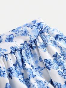 Girlism 少女蓝白编织露背吊带优雅印花上衣长裙两件套，适合春夏季节、节日庆典、度假旅行。