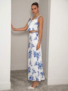 SHEIN Clasi Women 2 Pieces Set Consisting Of Vest And Skirt, Casual & Stylish, Suitable For Summer Two Pieces Set Women - Blue and White - View 6