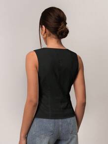 SHEIN Forever 21 Parte superior tipo camiseta de tirantes informal con nudo delantero de unicolor para mujer, para el verano