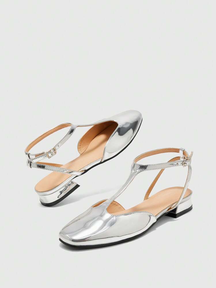 CUCCOO BIZCHIC Women's Square Toe Thick Heel T-Strap Flat Sandals, Minimalist Fashion Slingback Casual Sandals For Summer Travel, Versatile For Commuting, Retro Style For Christmas Spring Shoes