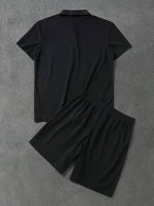 Manfinity Homme Set de tricou polo și pantaloni scurți cu mânecă scurtă pentru bărbați, la modă pentru vară