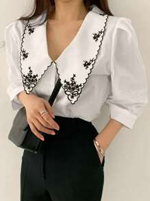 INAWLY Plus Size Collared Shirt, Fashion Suitable For Summer - White - View 3