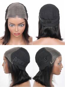 200% Density Glueless Bob Wig Human Hair Pre Cut No Glue 7*6 Lace Closure Bone Straight Wigs For Women Pre Plucked - Natural Black - View 7