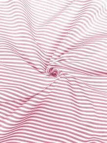 SHEIN LUNE Plus Size Women Off Shoulder Striped Button Design Loose Vacation Dress - Pink - View 6