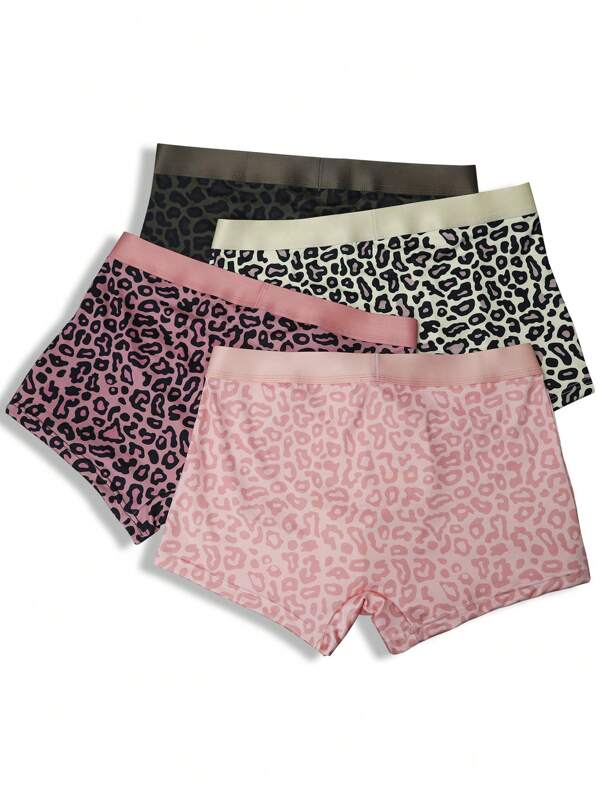 SHEIN 4pcs/Pack Men's Leopard Print Boxer Briefs