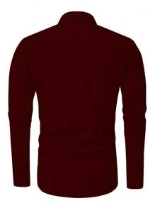 Manfinity Mode Plus Size Men's Casual Plain Color Commuting Shirt - Red - View 2