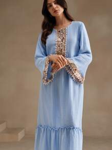 Anewsta Elegant Embroidered & Beaded A-Line Dress For Women