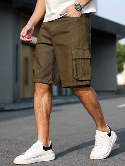 Manfinity Homme 男士纯色牛仔短裤，夏季时尚