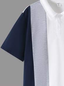 SHEIN 青少年男孩鬆身休閒彩塊針織短袖Polo衫套裝，帶下襬領