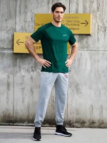 Manfinity Sport Corelite 男士休闲字母印花短袖运动T恤 健身服 跑步T恤和背心 运动上衣 透气压缩衣 - 綠色 - 查看 6