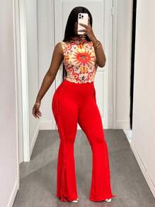 Slaydiva 2025 Summer New Music Festival, Easter, Birthday Party, Graduation, Student, Daily, Casual, Vacation, Cruise, Beach, Sunbathing Women Sleeveless Printed Crop Top - Multicolor - View 5