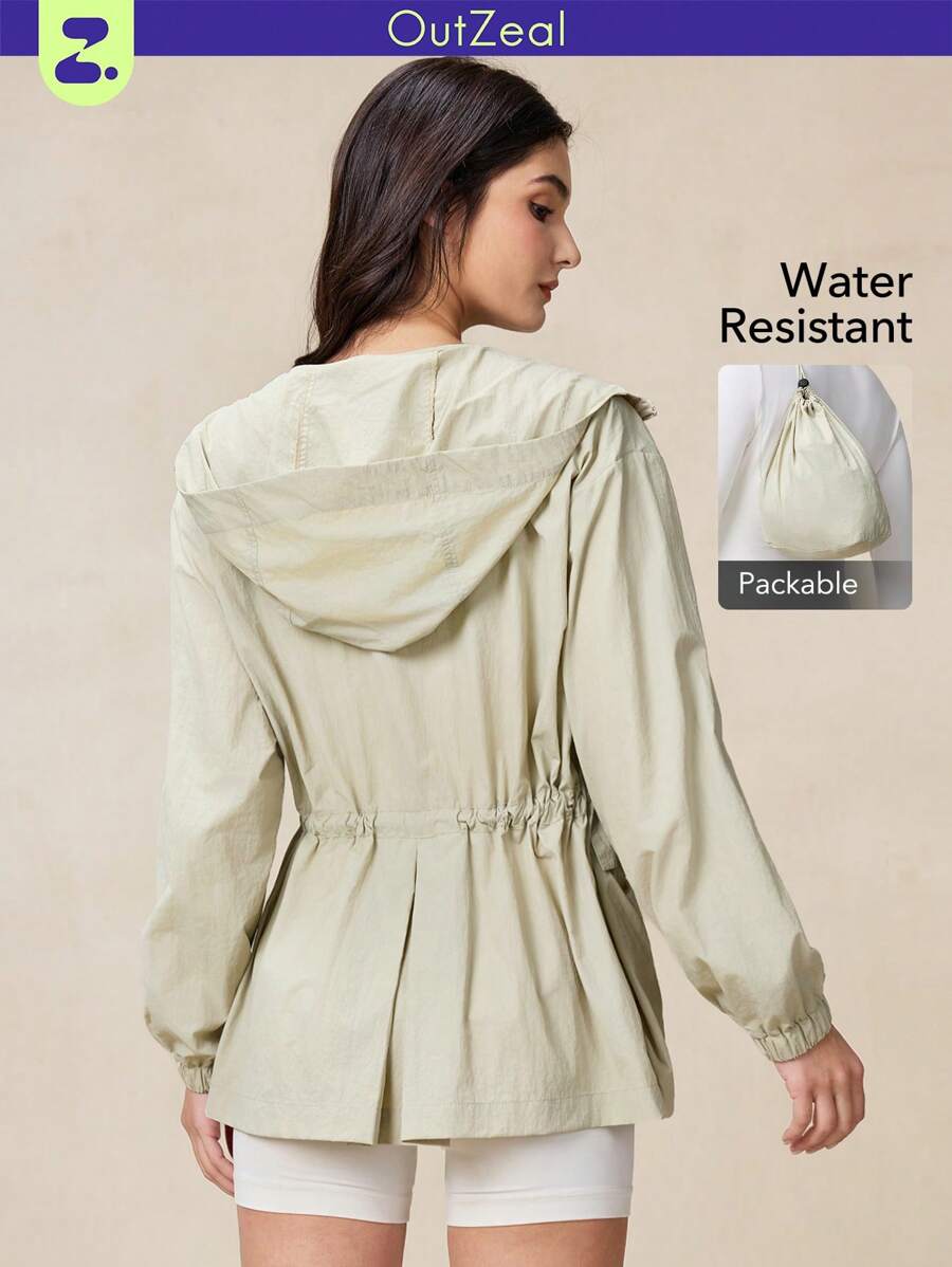 OutZeal 女士防水防风可收纳抽绳腰带户外夹克 露营徒步秋季