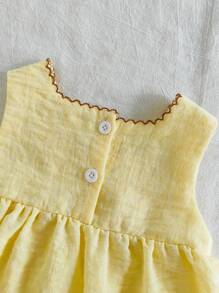 Vintaside Kids Baby Girl Flower Embroidered Double Pocket Loose Casual Cute Sleeveless Dress, Suitable For Everyday Wear In Summer - Yellow - View 4