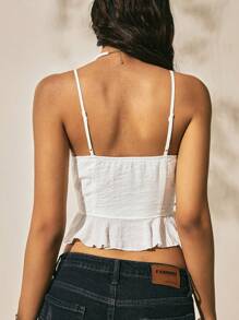 Easelle Top 荷叶边杏色夏季海边 2025 系带前中长款上衣 - 白色 - 查看 2