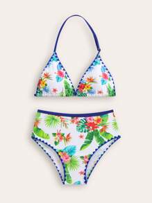 New Arrival Tween Girl Plant Print 2 Pieces Bikini Set - Multicolor - View 1