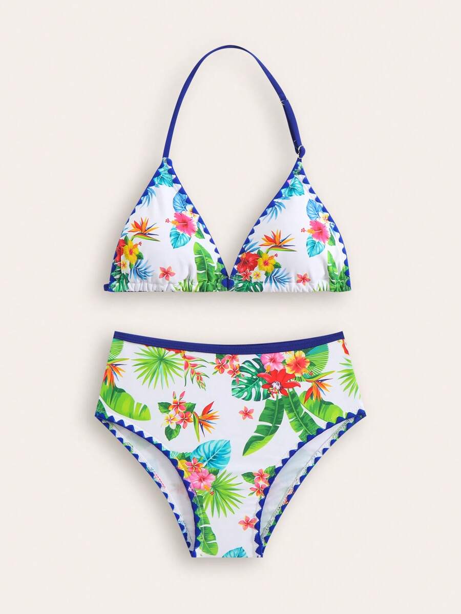 New Arrival Tween Girl Plant Print 2 Pieces Bikini Set - Multicolor - View 1
