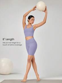 GLOWMODE 8" FeatherFit™ Crossover Biker Shorts Cycling Running Gym Workout - Mauve Mist - View 4