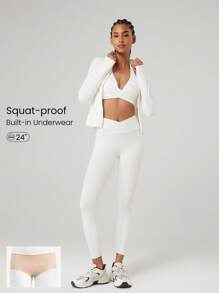 GLOWMODE 24" FeatherFit™ Crossover Leggings With Built-In Underwear Light Support Low Impact Yoga Daily Gym Fall Winter