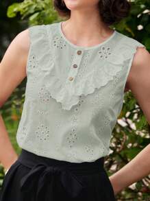 Vintamour 复古休闲度假女式白色蕾丝边衬衫，春夏外出上衣 Cottagecore 女式上衣圆领度假女式夏季抹胸女式度假夏季上衣节日 1960 年代母亲节夏季上衣节日教师