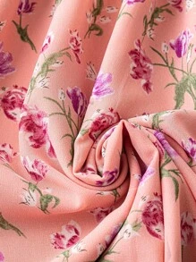 SHEIN Clasi Elegant Floral Print Long Sleeve Dress With Knot Detail Collar For Spring And Summer Maxi Women Outfit - Pink - View 5