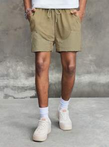 ROMWE MEN Prep Men's Drawstring Waist Pockets Loose Casual Versatile Shorts - Brown - View 7