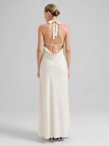 Ontre 2025年新款音乐节、音乐会、乡村音乐节女士礼服，优雅珍珠装饰露背连衣裙，无袖，白色，春夏时尚 - 白色 - 查看 3